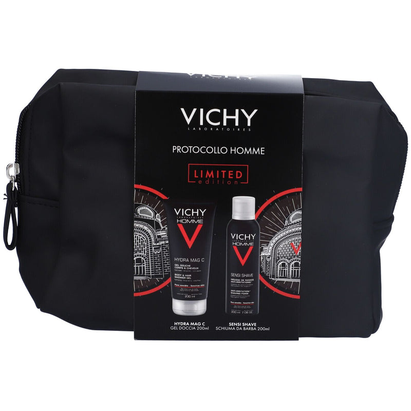 Vichy Pochette Regalo Uomo Hydra Mag C Gel Doccia 200 ml + Sensi Shave Schiuma da Barba 200 ml Promo